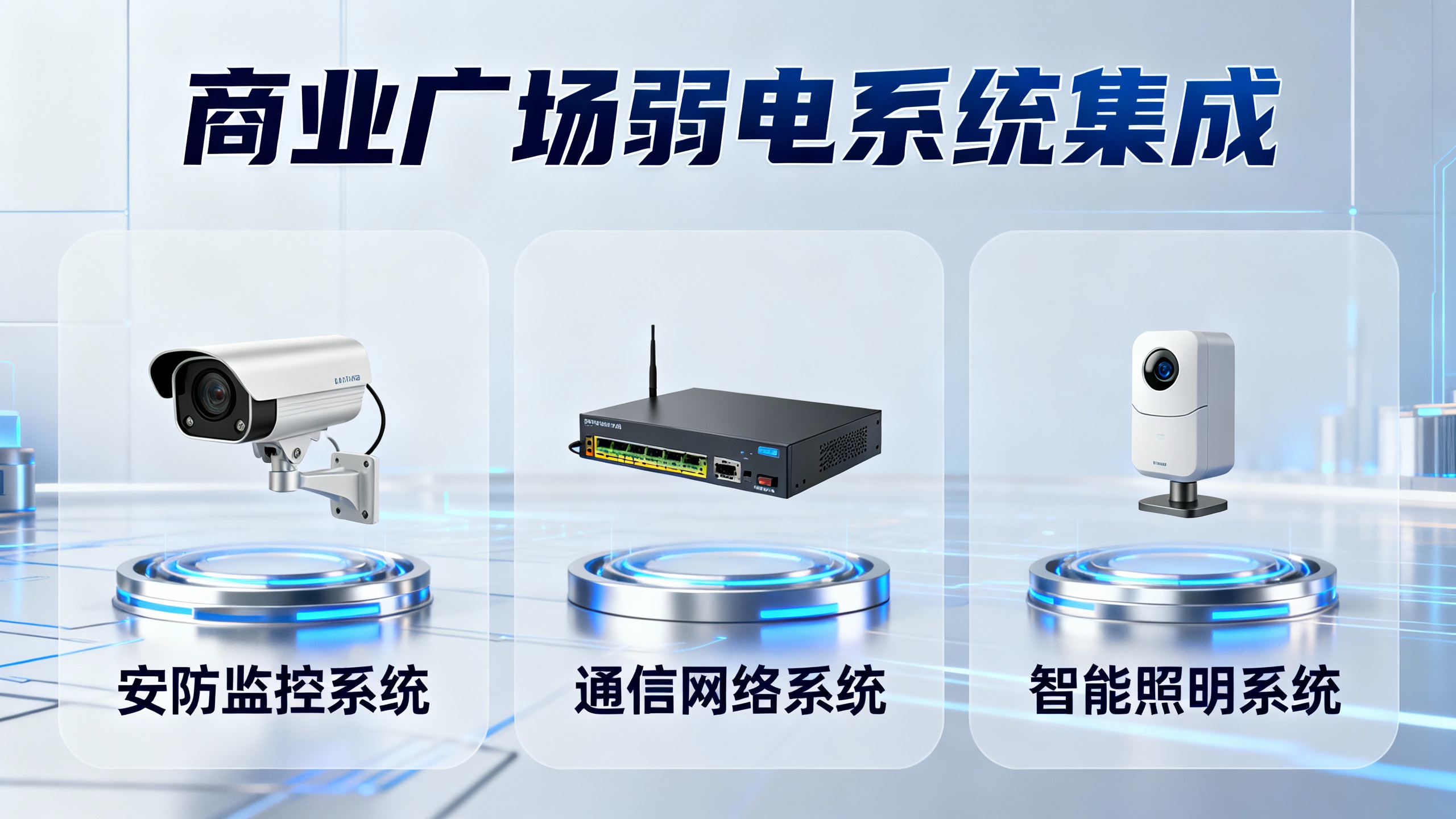 团队在数据中心进行商业广场的弱电系统集成工作
