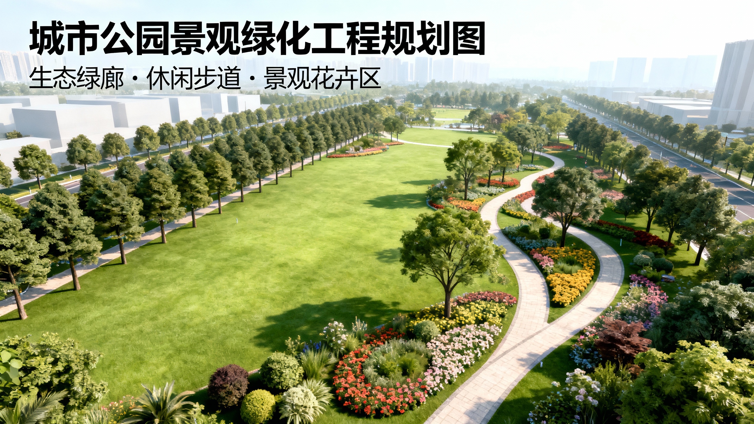 城市公园中精心设计的园林景观绿化工程